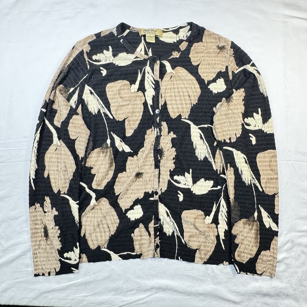 Pleat Pleat by Rafael Vintage 90s Womens L Floral Crinkle Cardigan Top 1988